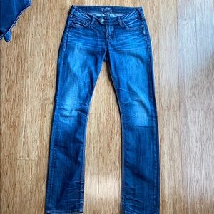 Silver straight leg jeans.